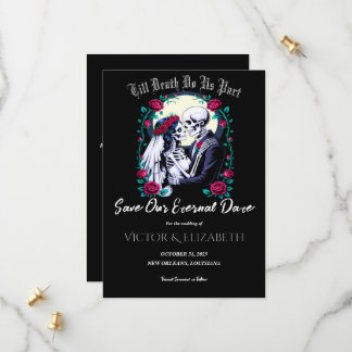 Moonlit Gothic Skeleton & Rose Wedding Save The Date