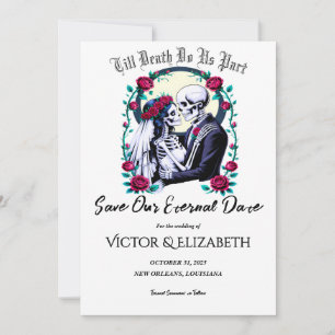 Moonlit Gothic Skeleton & Rose Wedding Save The Date