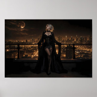 Moonlit Gothic Skyline Elegance Art Poster
