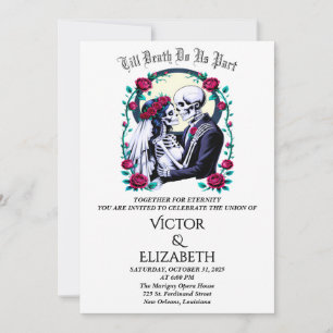 Moonlit Gothic Till Death Skeleton Rose Wedding Invitation