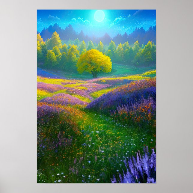 Moonlit Grassy Field Poster (Front)