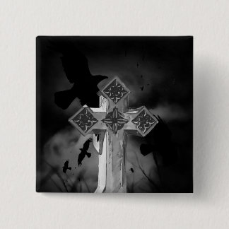 Moonlit GraveYard Gothic Cross With Crows 15 Cm Square Badge