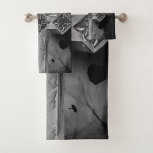 Moonlit GraveYard Gothic Cross With Crows Bath Towel Set