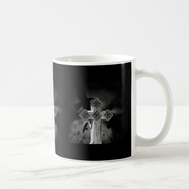 Moonlit GraveYard Gothic Cross With Crows Coffee Mug (Right)