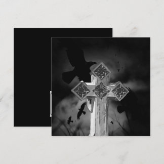 Moonlit GraveYard Gothic Cross With Crows Invitation