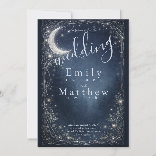 Moonlit Grove Celestial Woodland Wedding Invitation (Front)