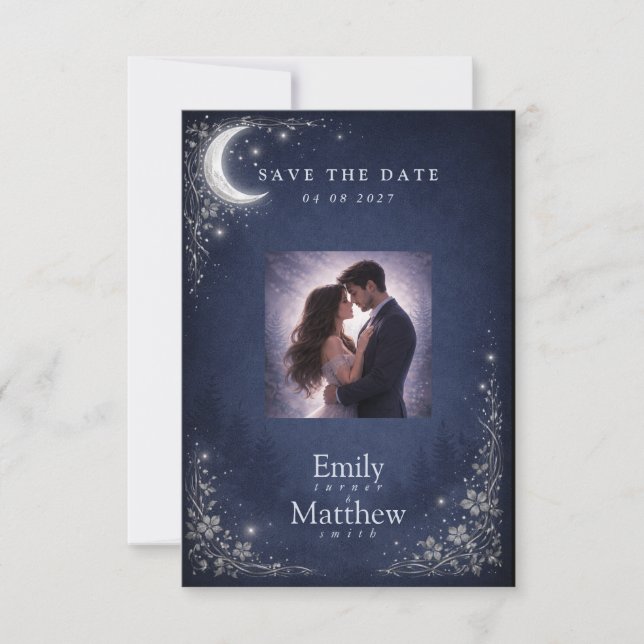Moonlit Grove Celestial Woodland Wedding  Save The Date (Front)