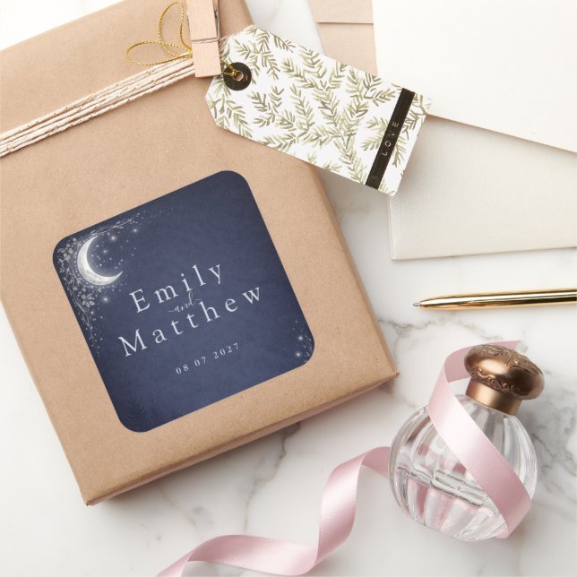 Moonlit Grove Celestial Woodland Wedding  Square Sticker (Gifting)