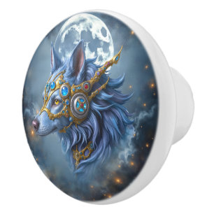 Moonlit Guardian of the Sapphire Veil. Ceramic Knob