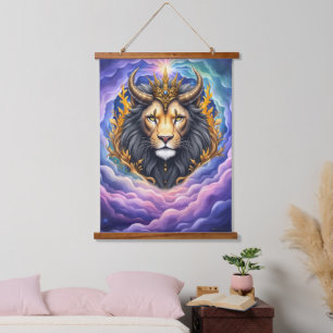 Moonlit Guardians – Cosmic lion. Hanging Tapestry
