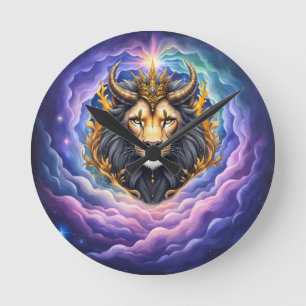 Moonlit Guardians – Cosmic lion. Round Clock