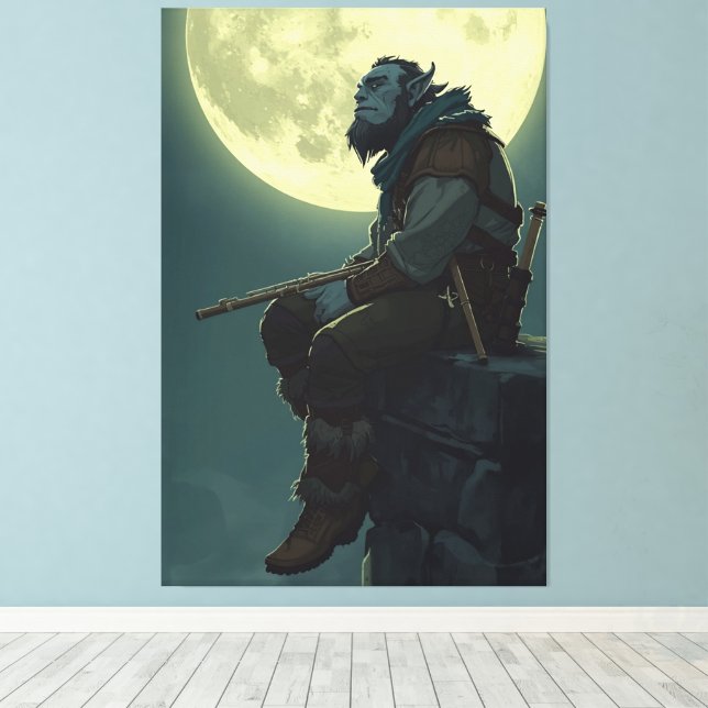 Moonlit Half Orc Bard Portrait Canvas Print (Insitu(Wood Floor))