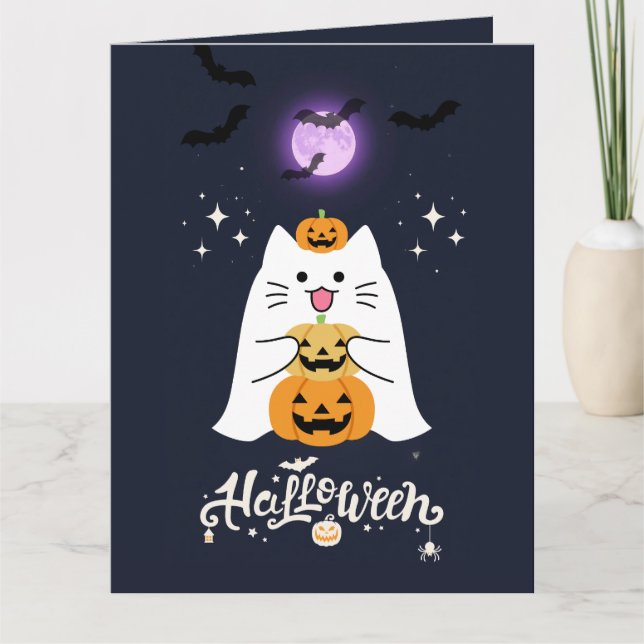 Moonlit Halloween Cat – Spooky & Sweet Night Card (Front)