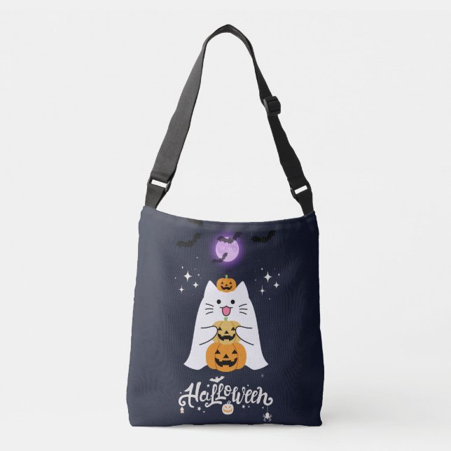 Moonlit Halloween Cat – Spooky & Sweet Night Crossbody Bag (Front)