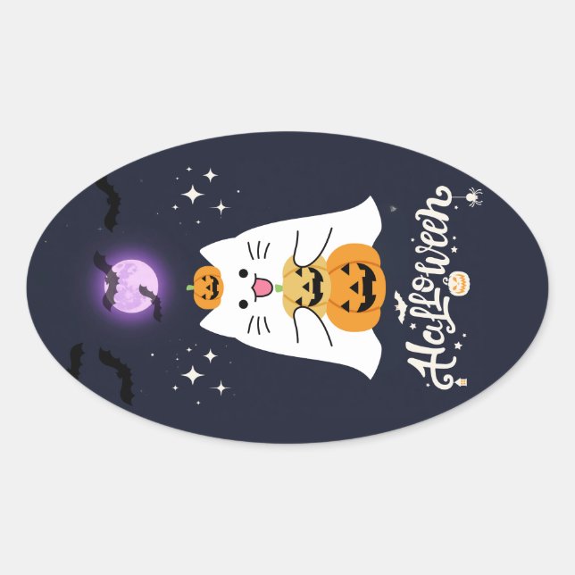 Moonlit Halloween Cat – Spooky & Sweet Night Oval Sticker (Front)