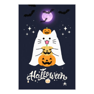 Moonlit Halloween Cat – Spooky & Sweet Night Photo Print