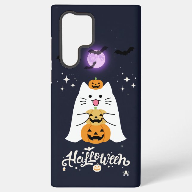 Moonlit Halloween Cat – Spooky & Sweet Night Samsung Galaxy S22 Ultra Case (Back)