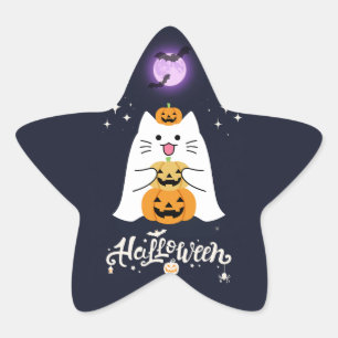 Moonlit Halloween Cat – Spooky & Sweet Night Star Sticker