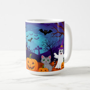 Moonlit Halloween Scene and Pumpkins 🏚️ Coffee Mug