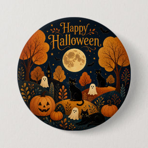 Moonlit Halloween Whiskers and Ghosts 7.5 Cm Round Badge