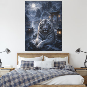 Moonlit Harbour Guardian White Tiger Fantasy Art Canvas Print