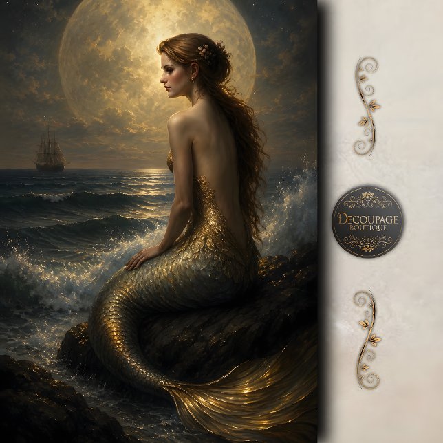 Moonlit Harbour Mermaid Decoupage Tissue Paper (Moonlit Harbor Mermaid Decoupage Tissue Paper)