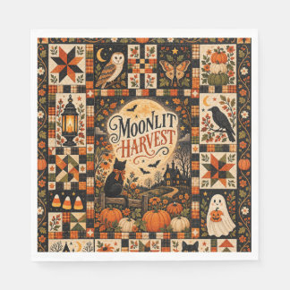 Moonlit Harvest Vintage Halloween Patchwork Napkin