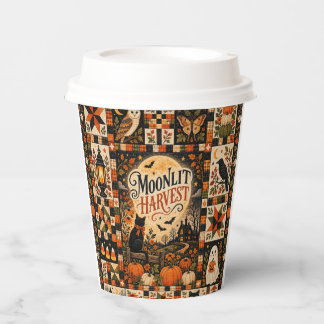 Moonlit Harvest Vintage Halloween Patchwork Paper Cups