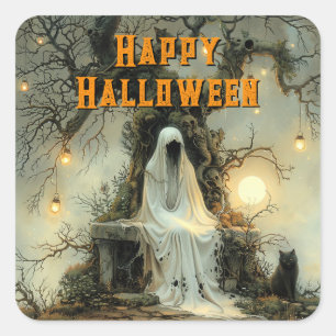 Moonlit Haunt – A Ghostly Welcome for Halloween Square Sticker