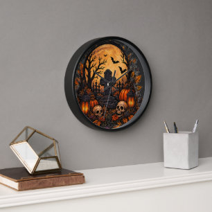 Moonlit Haunted Graveyard Gothic Halloween Cemeter Clock