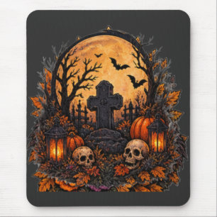 Moonlit Haunted Graveyard Gothic Halloween Cemeter Mouse Mat