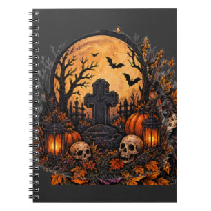Moonlit Haunted Graveyard Gothic Halloween Cemeter Notebook