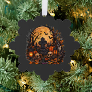Moonlit Haunted Graveyard Gothic Halloween Cemeter Tree Decoration Card