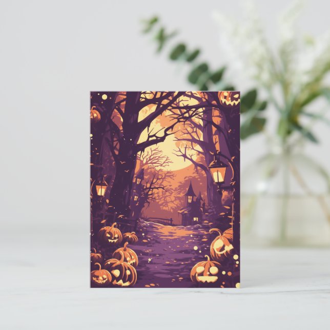 Moonlit Haunted House Pathway Holiday Postcard (Standing Front)