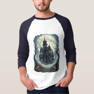Moonlit Haunted Mansion Night Print T-Shirt