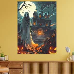 Moonlit Haunting – Ghost of the Haunted Manor Canvas Print