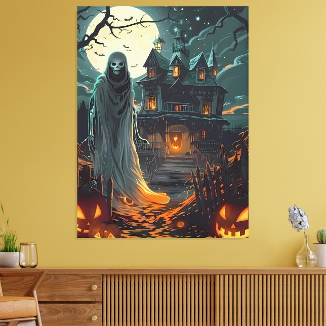 Moonlit Haunting – Ghost of the Haunted Manor Canvas Print (Insitu(LivingRoom))