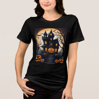 Moonlit Haunts: A Halloween Night Tri-Blend Shirt