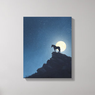Moonlit Horse Cliff Silhouette Art Canvas Print