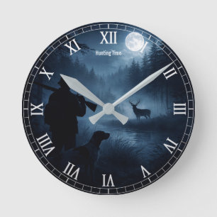 Moonlit hunt in the mist round clock