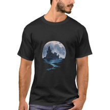 Moonlit Island Fortress and sea