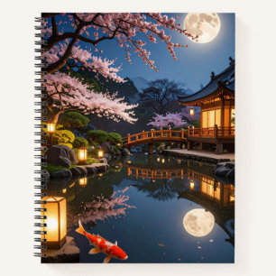 Moonlit Japanese Garden Spiral Notebook
