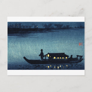Moonlit Japanese Riverboat Postcard