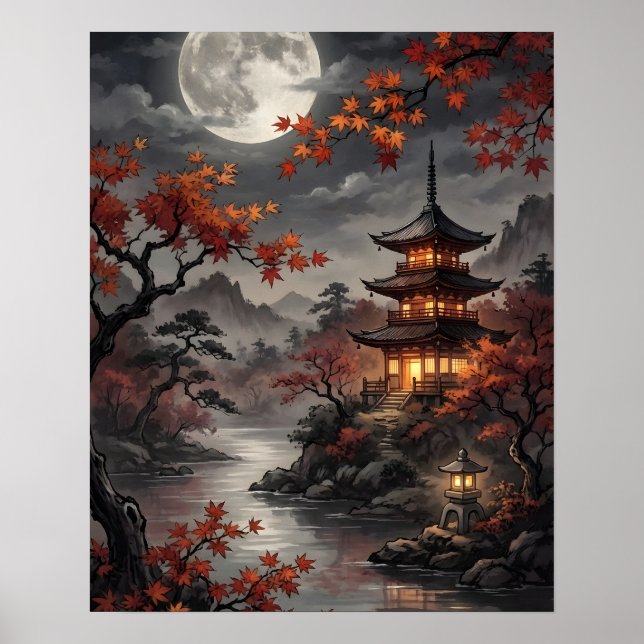 Moonlit Japanese Sakura Poster (Front)