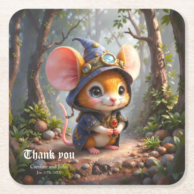 Moonlit Keeper of Tiny Wonders.  Square Paper Coaster (Front)