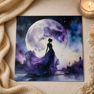 Moonlit Lady in Purple Dress Fantasy Art Jigsaw Puzzle