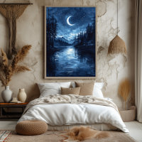 Moonlit Lake Reflection in Monochrome Blue