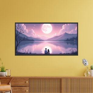 Moonlit Lake Romantic Night Valentine’s Day Canvas Print
