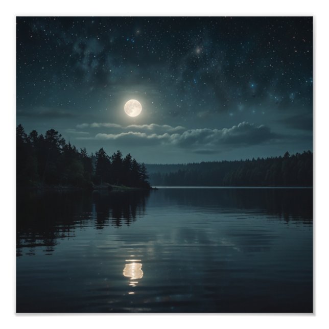 Moonlit Lake Serenity Photo Print (Front)