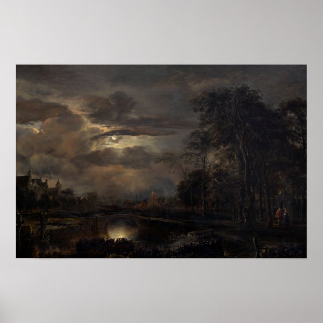 Moonlit Landscape with Bridge by Aert van der Neer Poster (Front)